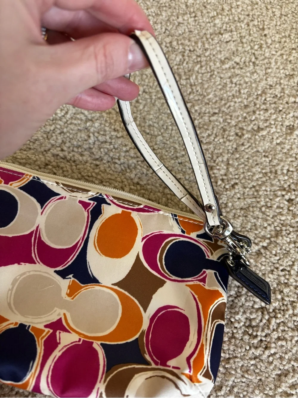Coach Multicolor Signature Wristlet - Pink, Orange, Navy & Brown